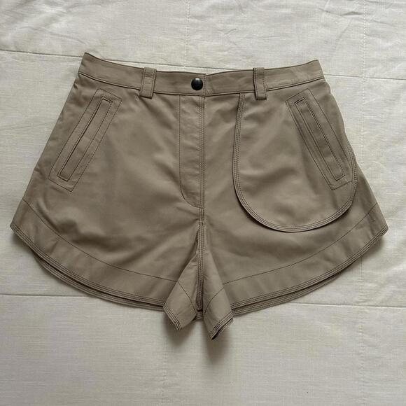 Deadstock Vivienne Westwood Tan buttery leather mini shorts with pockets Size 2